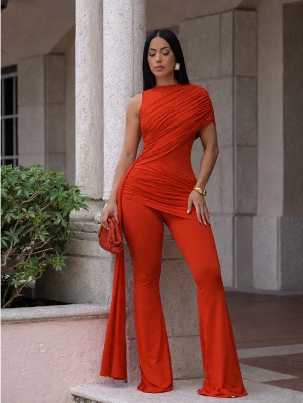 2PCs One-Shoulder Ruched Pant Set - Picture 7 of 10